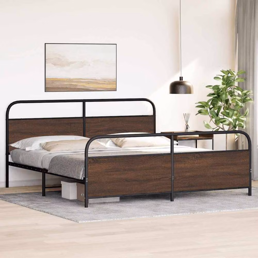 Berkfield Home Metal Bed Frame in Brown Oak, 200 x 200 cm – 3