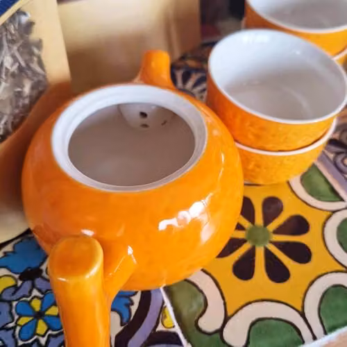KDMD Orange Ceramic Herbal Teapot Set with Infuser and Four Cups – 4