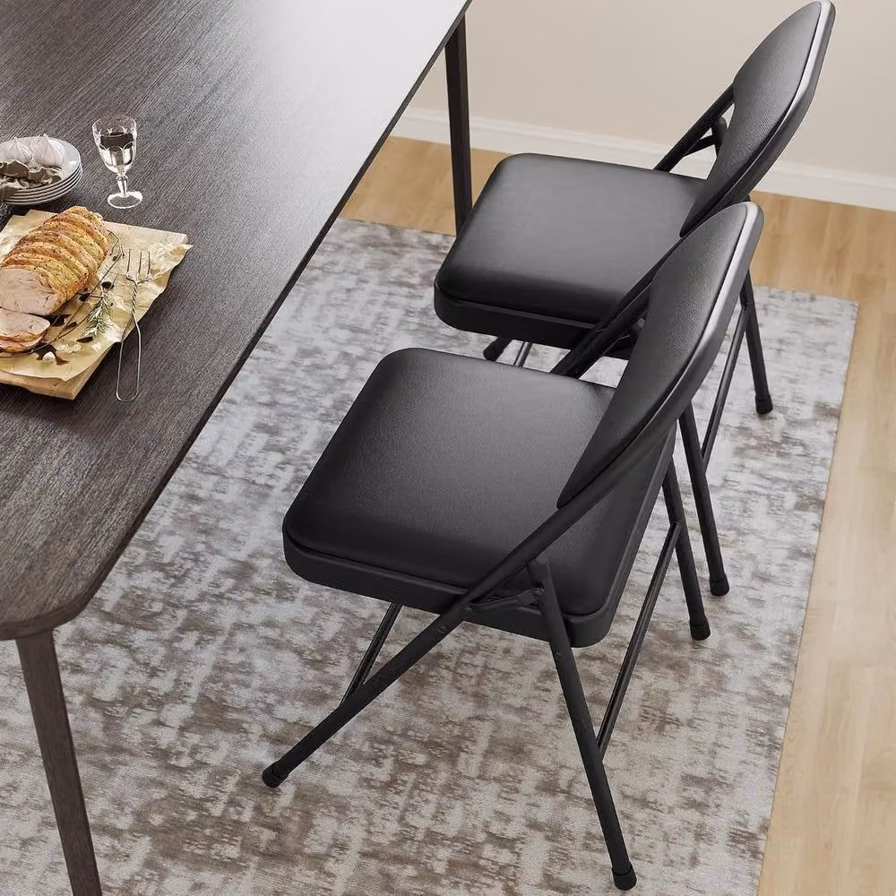 London Boutique 8 Pack Black Padded Metal Stackable Folding Dining Chairs – 6