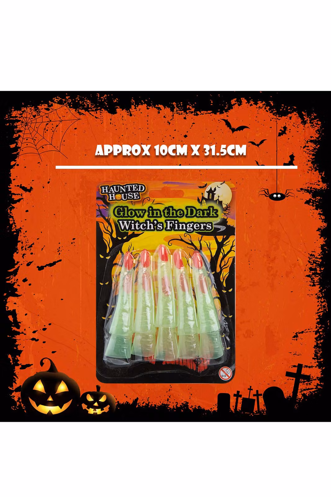VFM e-Store Glow in the Dark Witch Finger Toppers, Green, 10 cm – 2