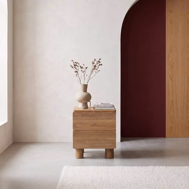 sweeek Modern Brown Wood Pine Bedside Table with 2 Drawers, W/D/H: 38.0 x 40.0 x 48.0 cm – 1