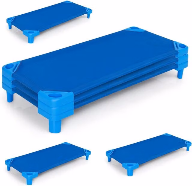 Costway 6-Piece Stackable Naptime Cot Toddler Daycare Rest Mats in Blue, W/D/H: 90 x 190 cm
