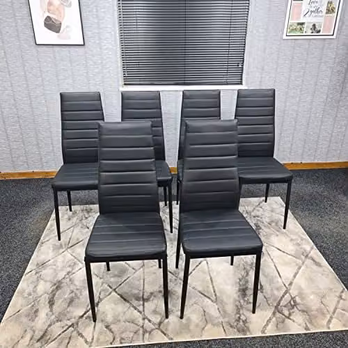 Kosy Koala Set of 6 Black Faux Leather Padded Dining Chairs with Metal Legs – 4