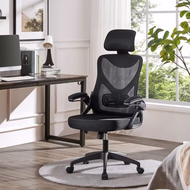 Yaheetech Ergonomic High Back Office Chair with Headrest in Black Fabric