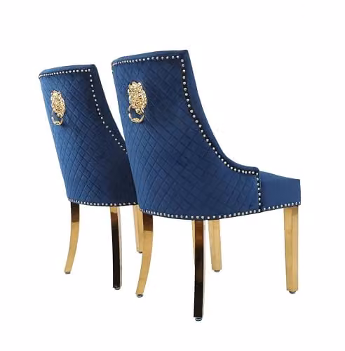 HYGRAD BUILT TO SURVIVE Blue Velvet Upholstered Luxury Dining Accent Chair with Gold Metal Legs – 1