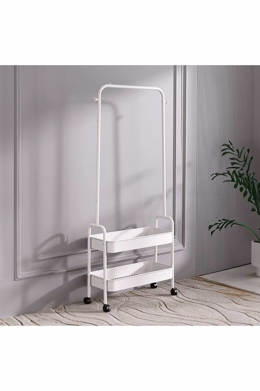Living and Home Rolling Clothes Hanger Rack with 2 Storage Baskets in White – 2