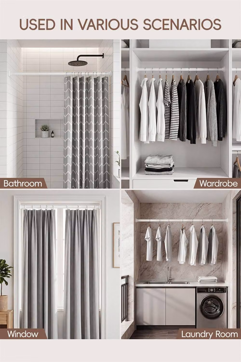 Living and Home Stainless Steel Telescopic Curtain Rod in White, Length: 70 cm – 2