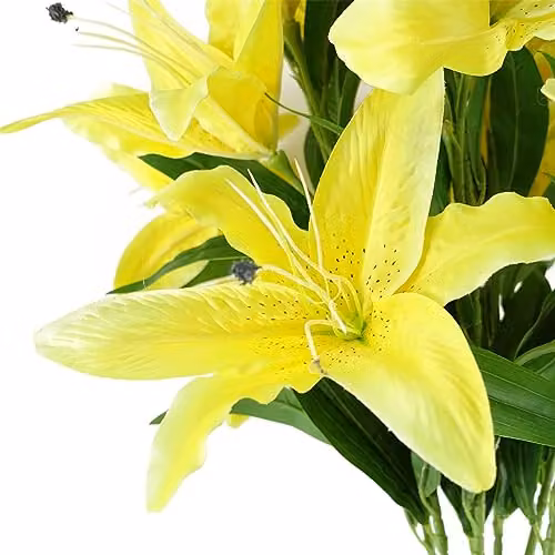 Leaf Pack of 6 Yellow Artificial Large Lily Stems, 100 cm – 2