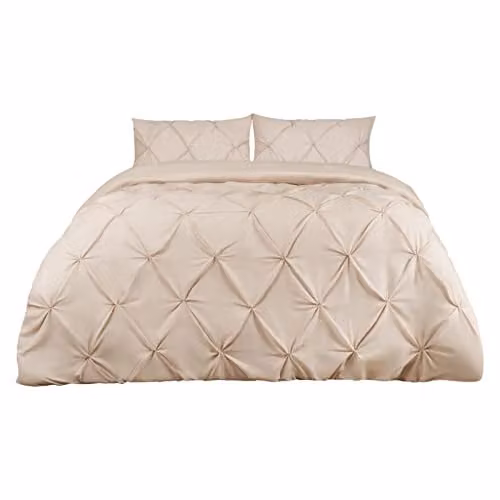 Highams Diamond Pintuck Duvet Cover and Pillowcase Set in Beige or Yellow
