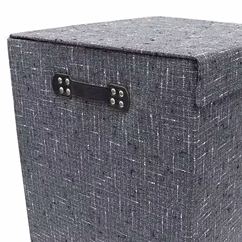 JVL Shadow Fabric Foldable Laundry Hamper with Lid and Handles, Grey, W: 35.0 cm, D: 40.0 cm, H: 61.0 cm – 3