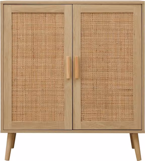 Home Deluxe Scandinavian Style Wood and Rattan Sideboard in Brown and Beige