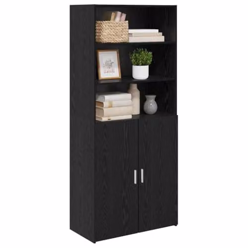 vidaXL Modern Highboard in Black Oak with Hinged Doors and Internal Shelves, W/D/H: 80 x 42.5 x 185 cm – 1