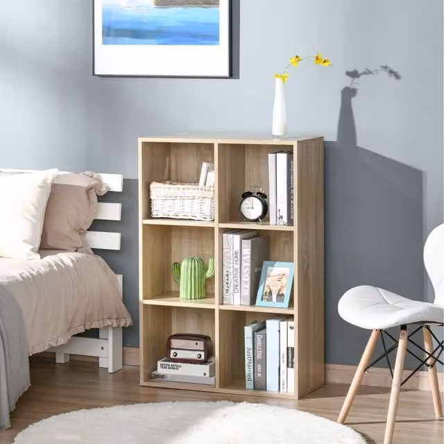 HOMCOM Modern Oak Cubic Freestanding Storage Cabinet with Back Panel
