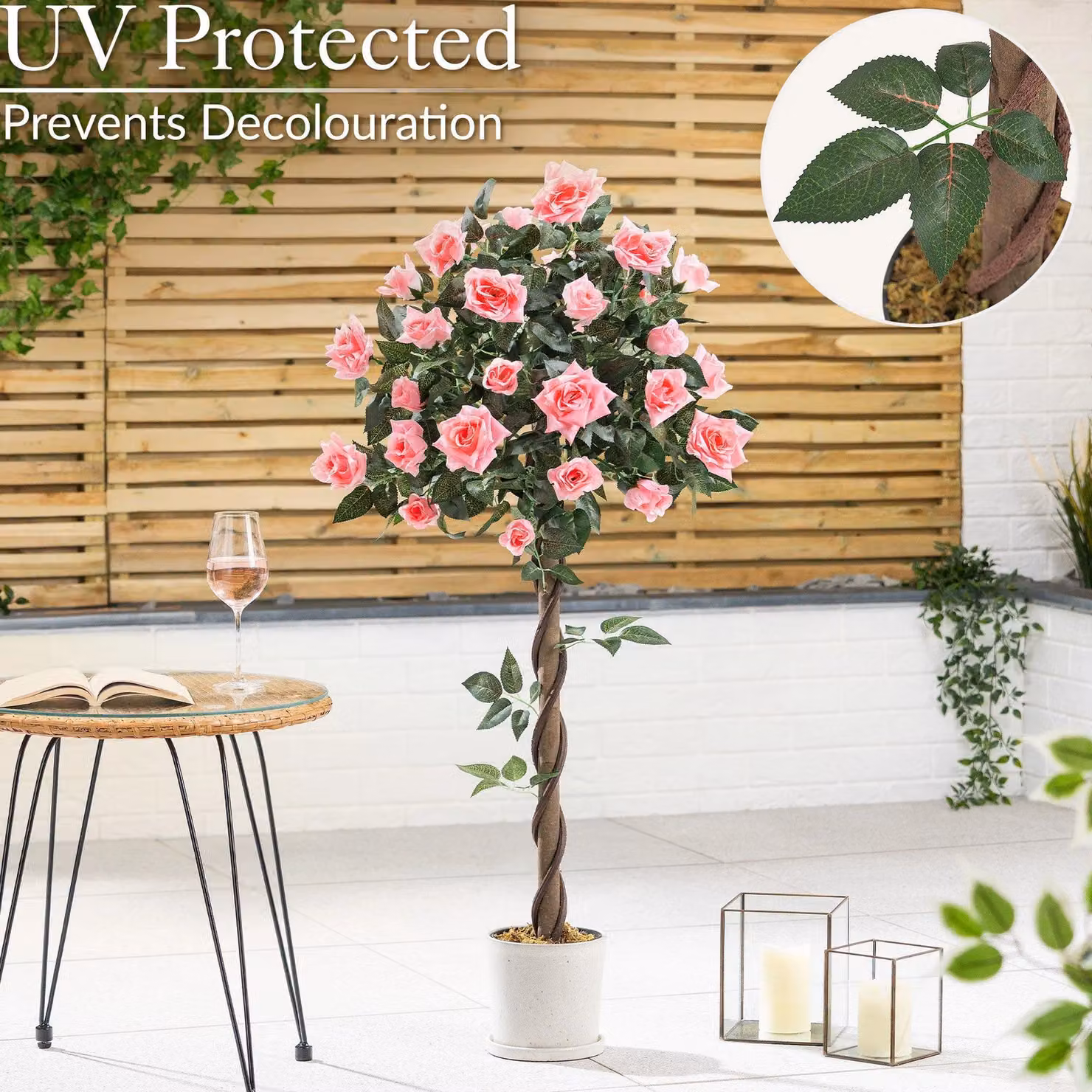 Christow Pink Artificial Rose Tree for Indoor or Outdoor Wedding Decoration, Height: 120 cm – 3