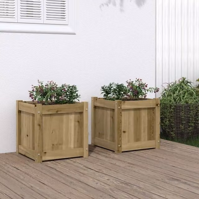 Berkfield Home Garden Impregnated Pine Wood Planter Tub Set of 2 in Brown