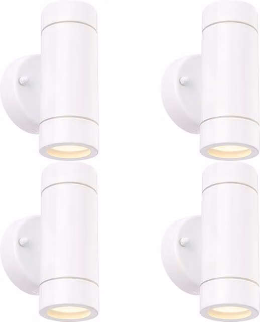 Loops 4 Pack Up & Down Twin Outdoor IP44 Wall Light in Gloss White with Transparent Glass and Stainless Steel