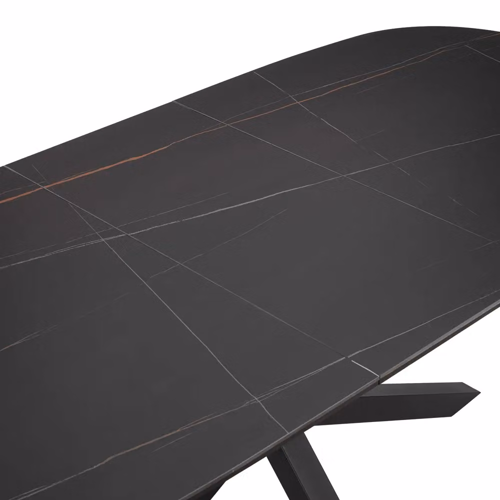Home Detail Violet Black Sintered Stone and Ceramic Extendable Rectangular Dining Table with X-Frame Base – 4