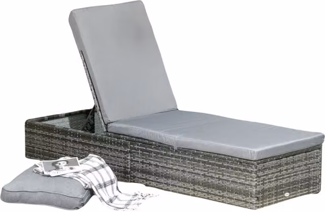 Furnold Grey Rattan Sun Lounger with Weatherproof Cushion and Multi-Position Glide