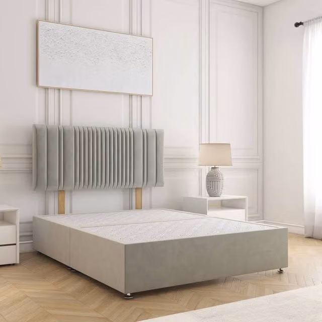 BSSPOKE Florence Super King Divan Bed with 24 inch Plush Velvet Headboard in Silver