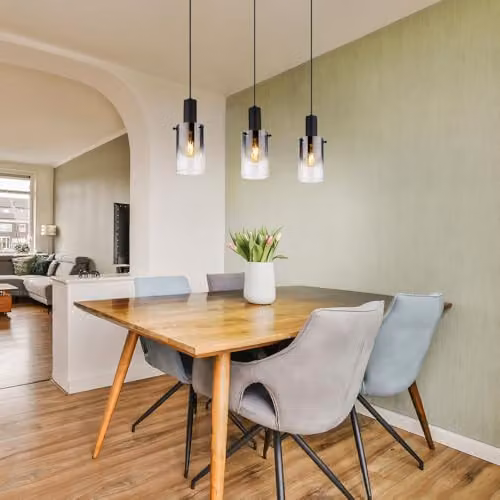 Globo Lighting Florentina Bar Pendant Light in Black with Smoke Glass, 3x E27, Height: 150 cm, Width: 72.5 cm, Depth: 12.5 cm – 2