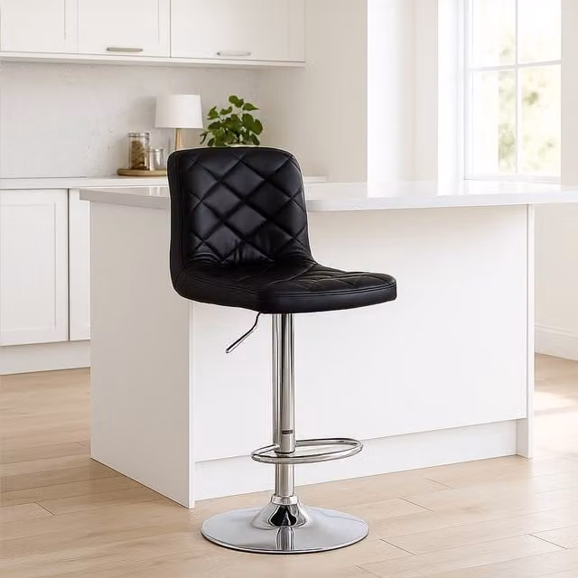Orsina Tara Black Faux Leather Bar Chair with Silver Metal Frame