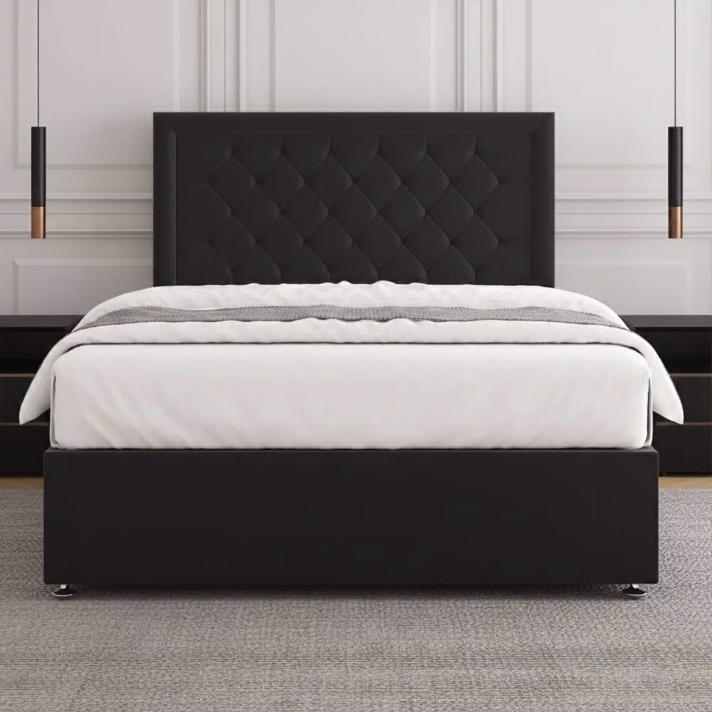 Regional Furnishings Plush Velvet Single Divan Bed Base with 24 inch Headboard in Black, W/D/H: 90 x 200 x 30.48 cm – 2