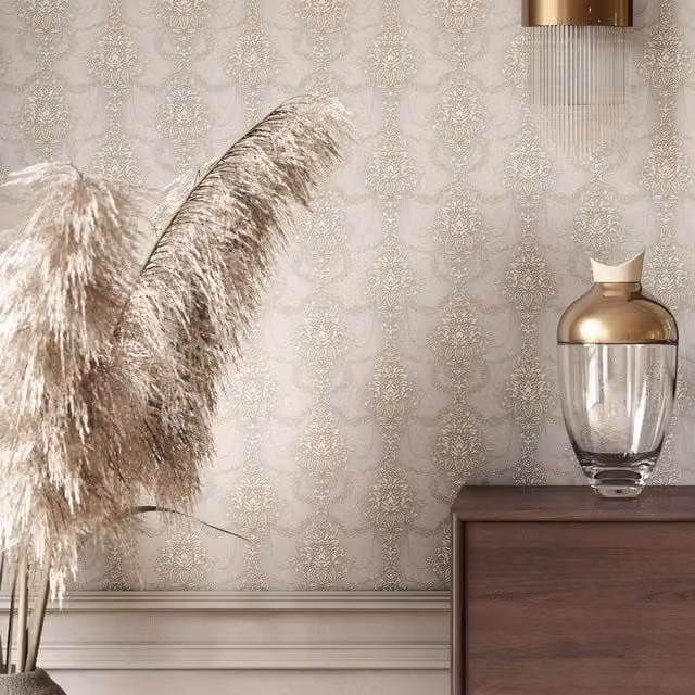 Erismann Timeless Damask Abstract Floral Vinyl Wallpaper in Beige
