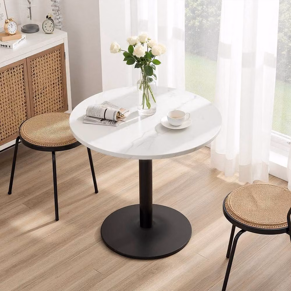 EONLION Round Tulip Dining Table with White Marble Top and Central Column – 3