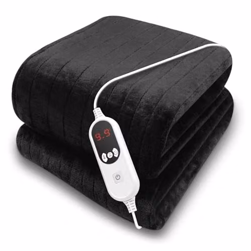 Purus Deluxe XL Black Electric Heated Throw with Soft Fleece and Variable Timer Settings – 1
