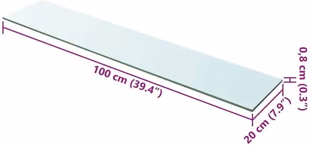 Berkfield Home Transparent Glass Shelf Panel, W: 100 cm, D: 20 cm