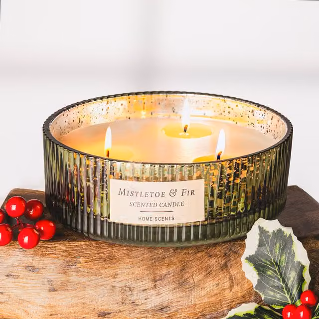 Marco Paul Large Scented Mistletoe and Fir 3 Wick Glass Candle in White and Green