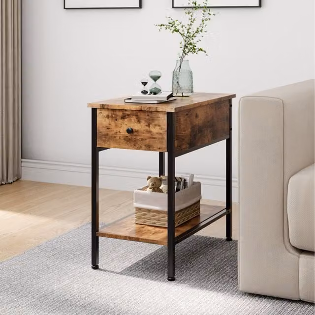 Komore Modern Bedside Table with Drawer in Brown and Black, W: 60 cm