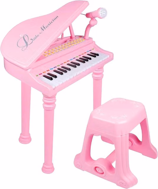The Magic Toy Shop Pink Piano Keyboard with Stool and Microphone, 31 Keys