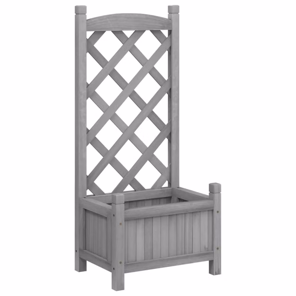 Berkfield Home Grey Solid Wood Fir Planter with Trellis – 2
