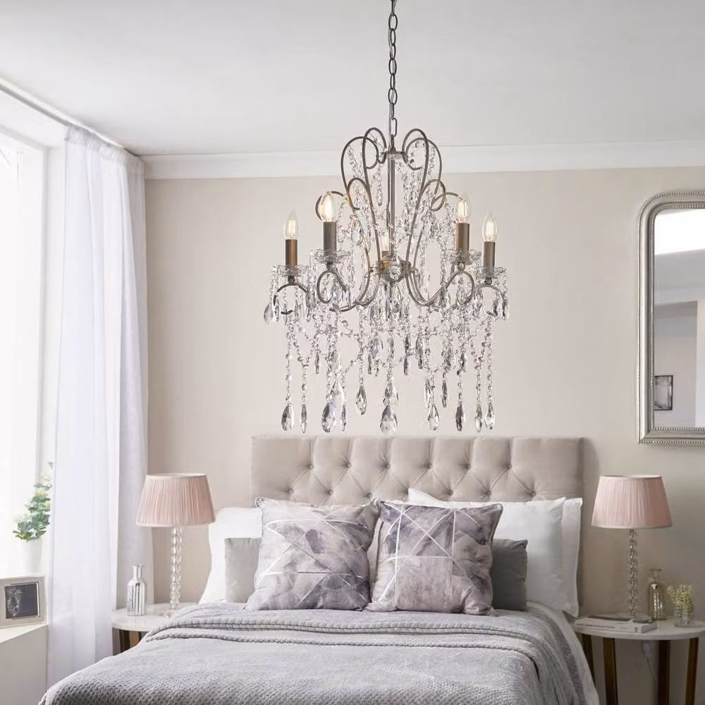 Netlighting Berkley Chandelier in Aged Silver with Clear Cut Glass, 5x E14 – 2