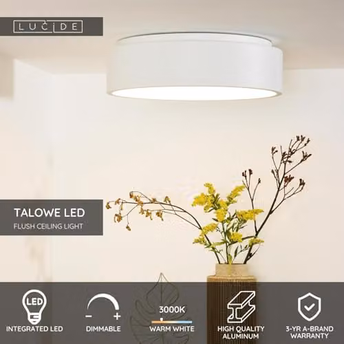 Lucide Talowe LED Flush Ceiling Light, White, Diameter: 45.5 cm, Dimmable, 30W, 3000K Warm White – 2