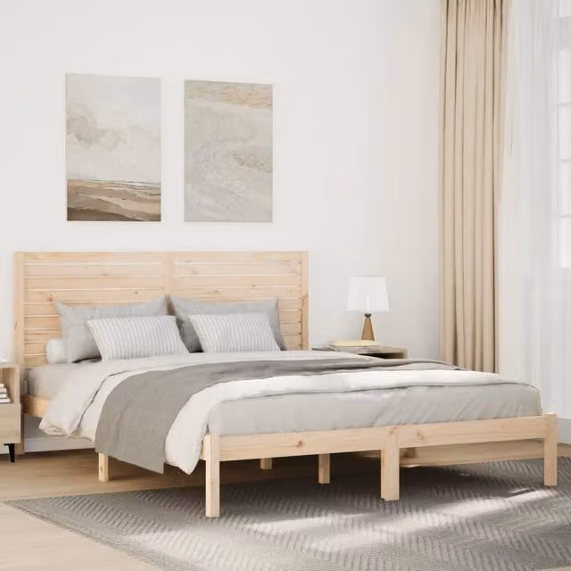 Berkfield Home Extra Long Solid Pine Bed Frame in Brown, W/D/H: 160 x 220 cm – 1