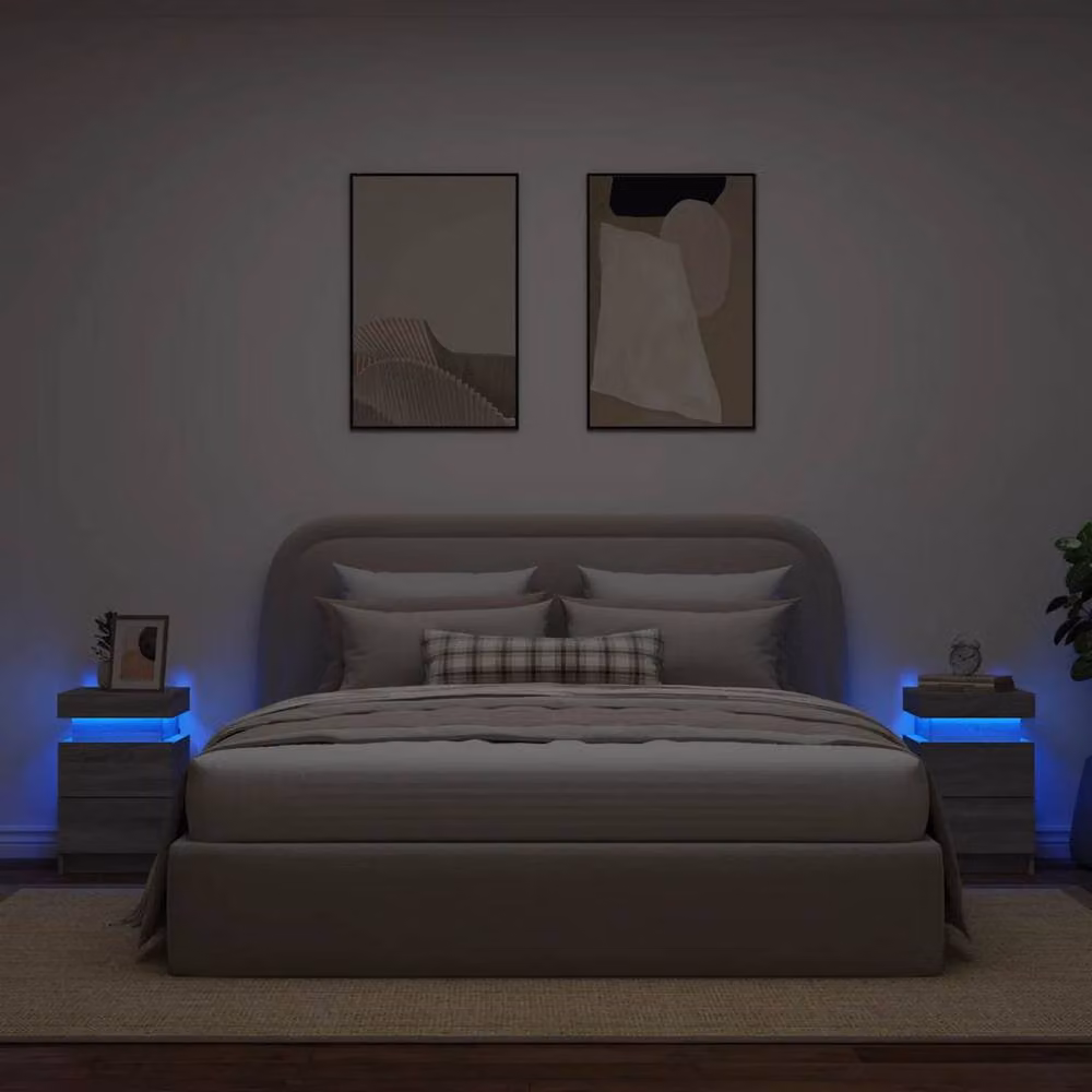 Berkfield Home Beautiful Set of 2 Grey Modern Bedside Cabinets with Integrated LED Lighting, W/D/H: 35 x 39 x 55 cm – 3