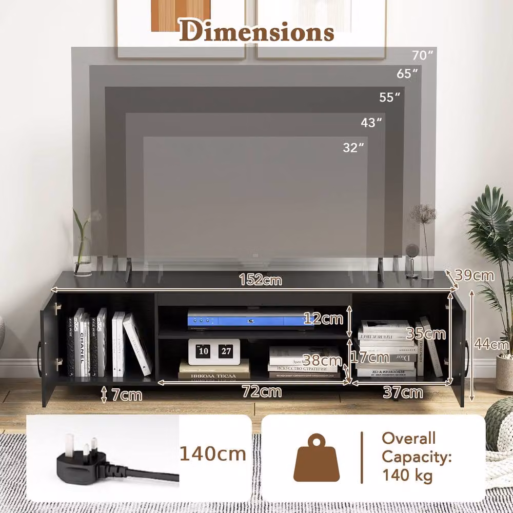Costway Black Rustic TV Stand and Entertainment Centre for TVs up to 70 Inches with Power Outlet – 3