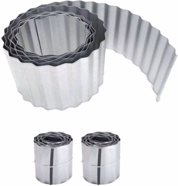 Primrose Silver Galvanised Metal Wavy Edge Garden Lawn Border Edging Roll, Pack of 2 – 1