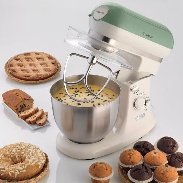 Ariete 1200W Vintage Stand Mixer with 5.5 Litre Stainless Steel Bowl in Green and Beige – 1