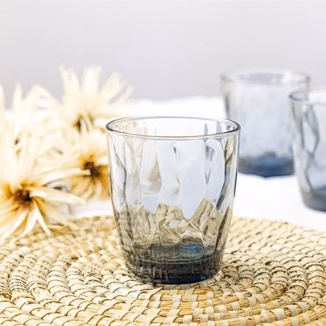 Bormioli Rocco Blue Geometric Diamond Tumbler Glasses, 390 ml, Set of 6