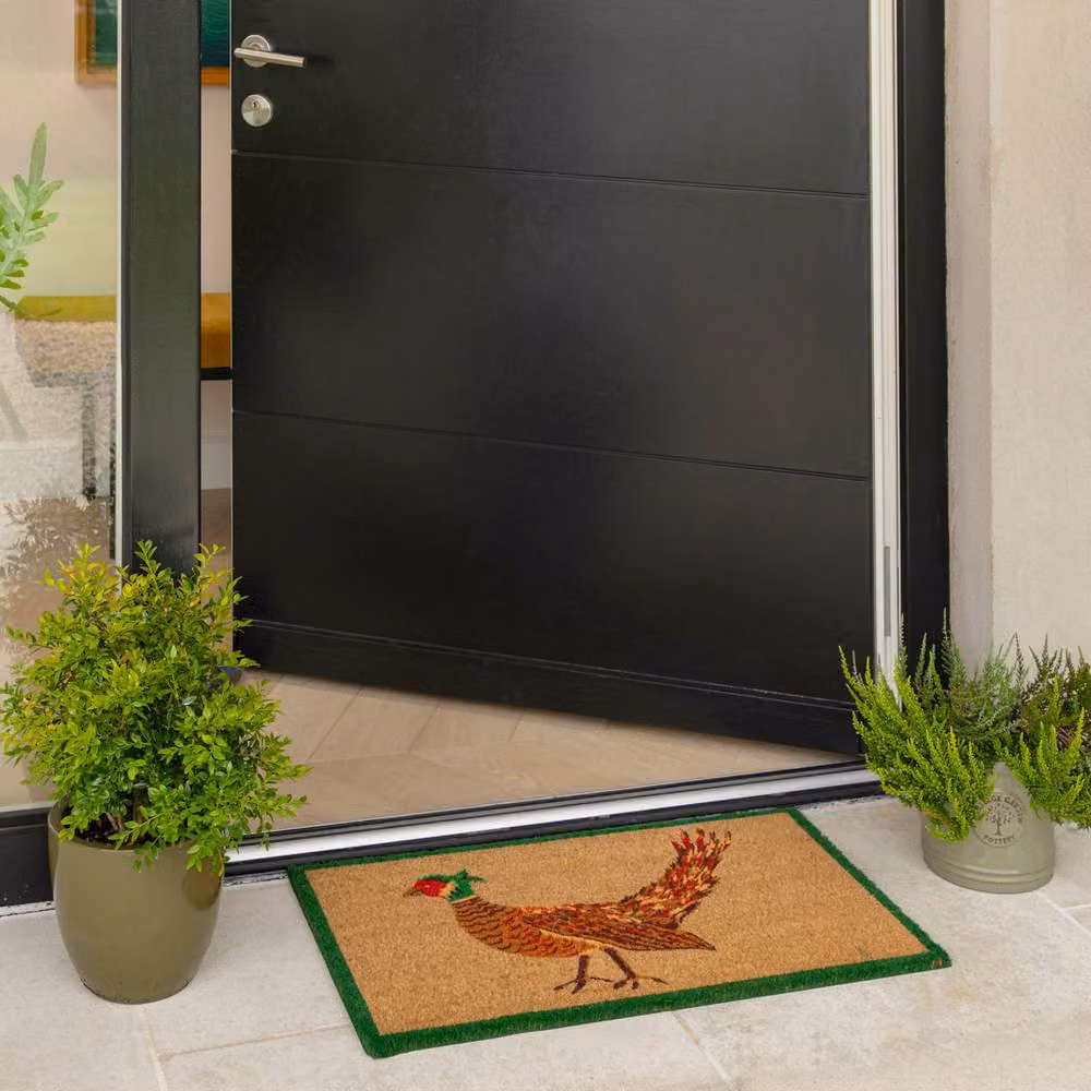 Kukoon Natural Coir Front Door Mat with Pheasant Design in Beige, W: 45 cm, D: 70 cm – 2