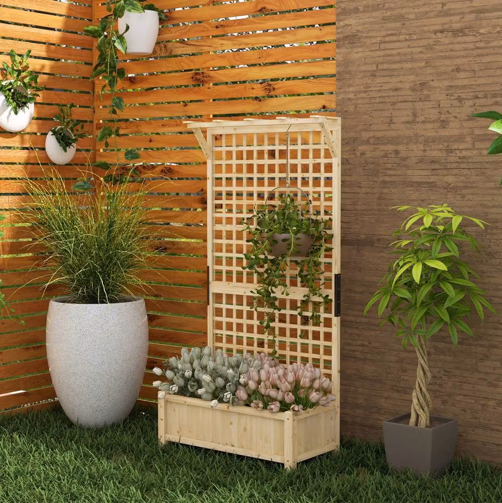 STILVORA Wooden Raised Bed Planter in Beige, H 183.0 x W 83.5 x D 38.0 cm – 3