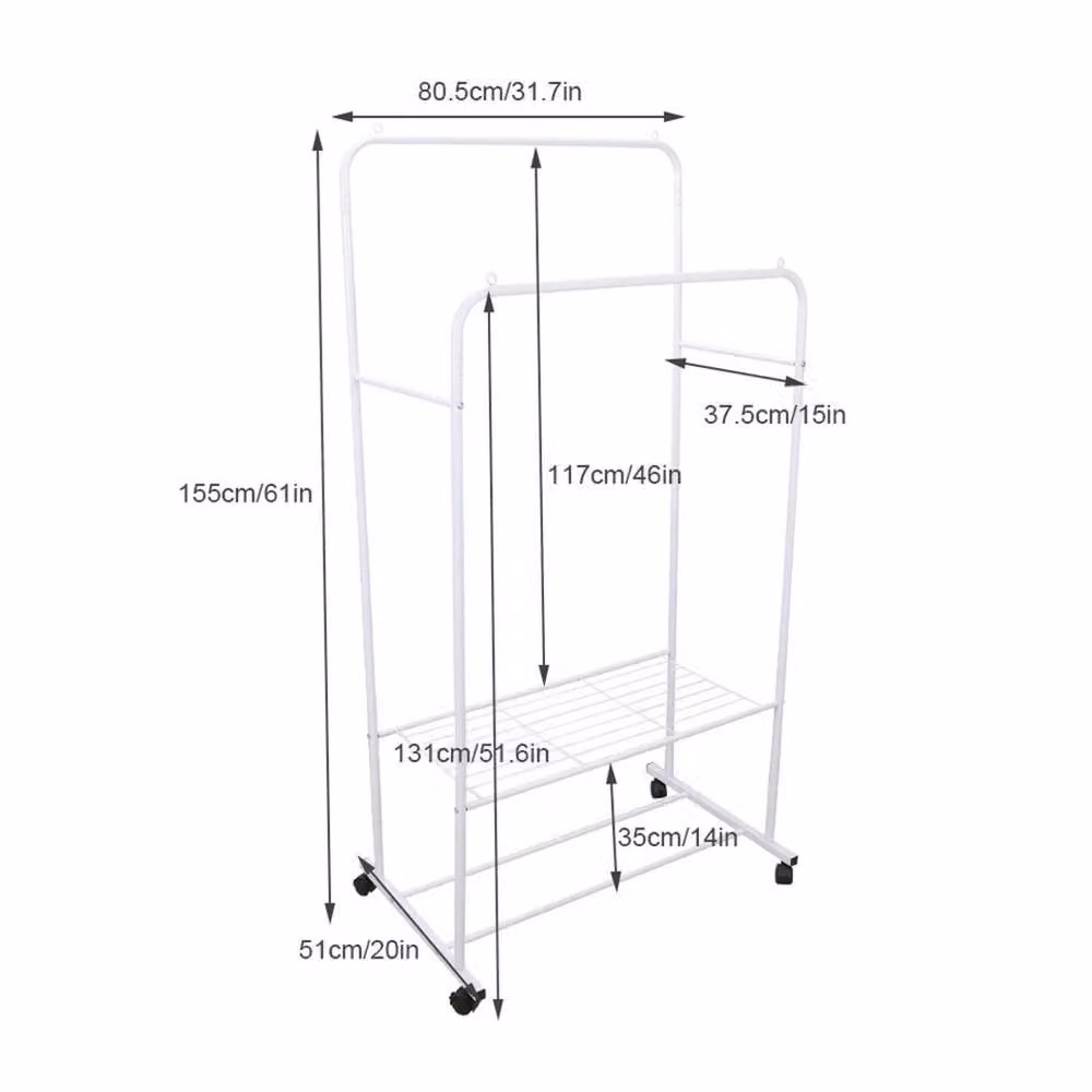 Havendro 2-Tier 2-in-1 Clothes Rack with Shoe Storage in White, H 155.0 x W 80.5 x D 40.0 cm – 2
