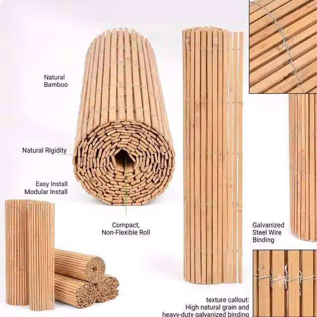 Prime Plus Woven Bamboo Slatted Matting Fence in Brown, H: 1.5 m