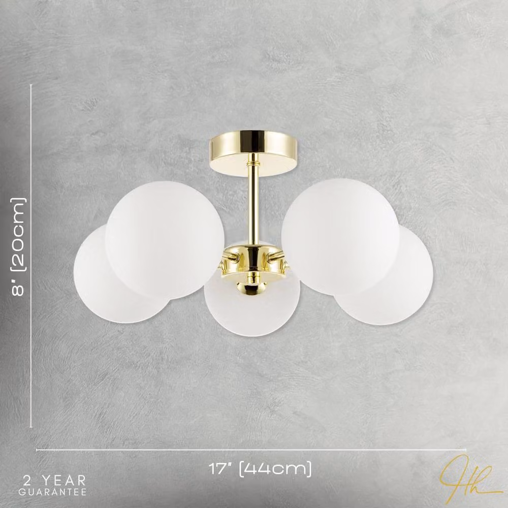 Happy Homewares Modern 5-Arm Ceiling Light in Gold and White with Glass Sphere Shades – 3