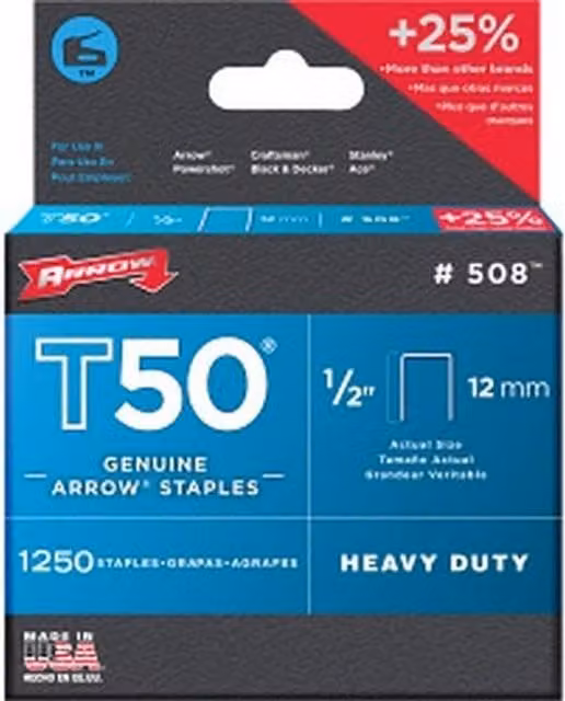 Arrow T50 Silver Metal Staples (Pack of 1250) 1cm