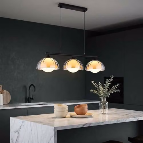 Netlighting Eva Bar Pendant Ceiling Light in Matt Black with Smoke Glass Shade, 3x G9 Sockets, W/D/H: 70 x 20 x 120 cm – 3
