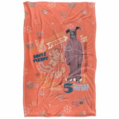 Warner Bros. A Christmas Story Pink Nightmare Super Soft Fleece Throw Blanket, W/D/H: 91 x 147 cm